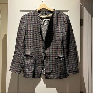MARELLA Maxmara Heritage Check Plaid Pure New Wool Single Breasted Jacket Blazer